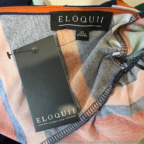 ELOQUII A-Line Puff Sleeve Dress Midi Rainbow Stripe size 24 NWTs - Picture 7 of 8